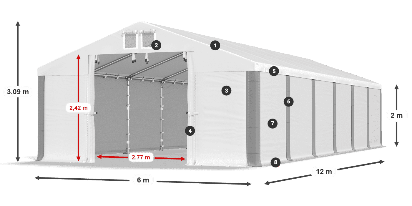 Střecha: FR 620 PVC Stěny: SD 500 PVC 2m legenda
