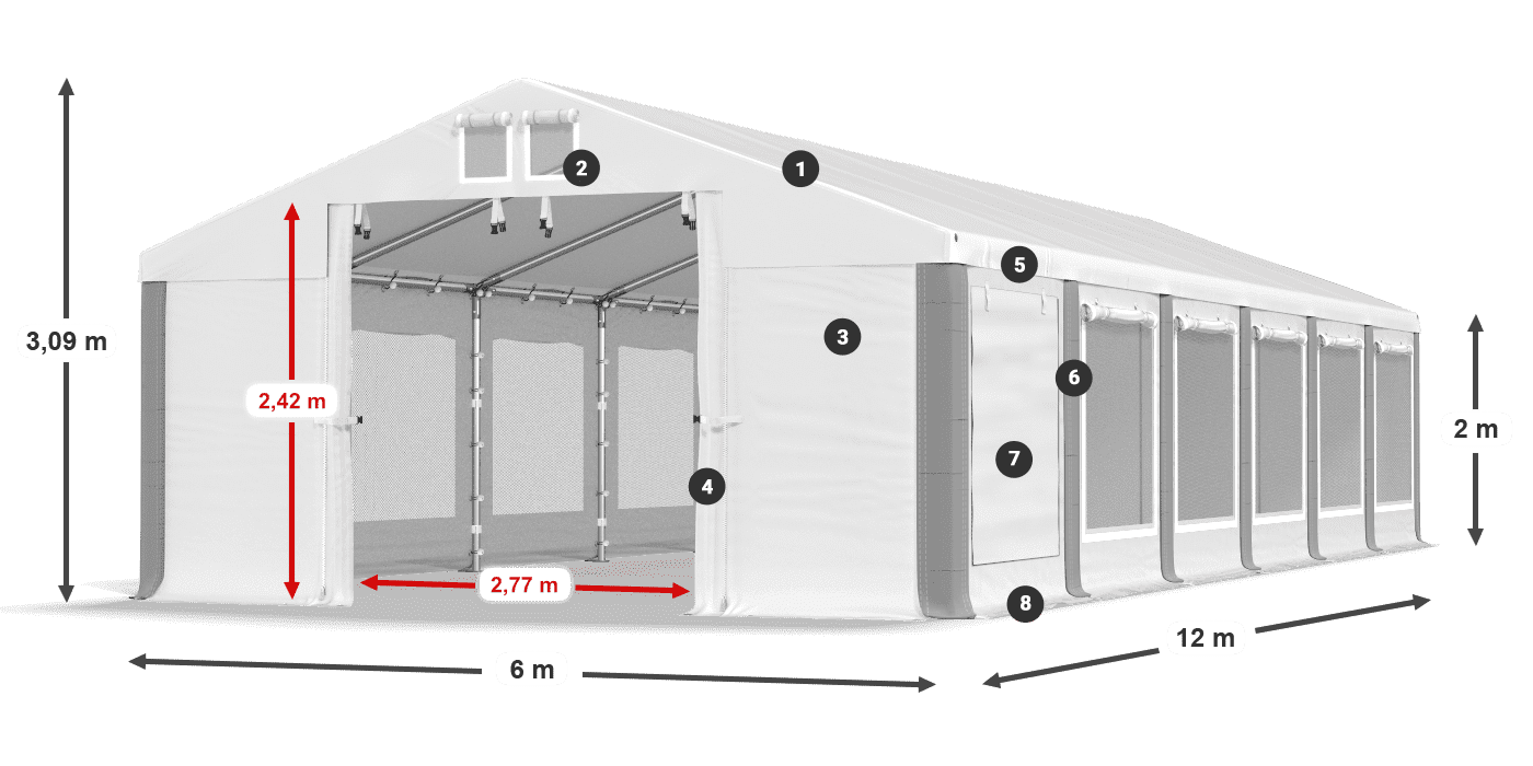 Střecha: FR 620 PVC Stěny: SD 500 PVC 2m legenda