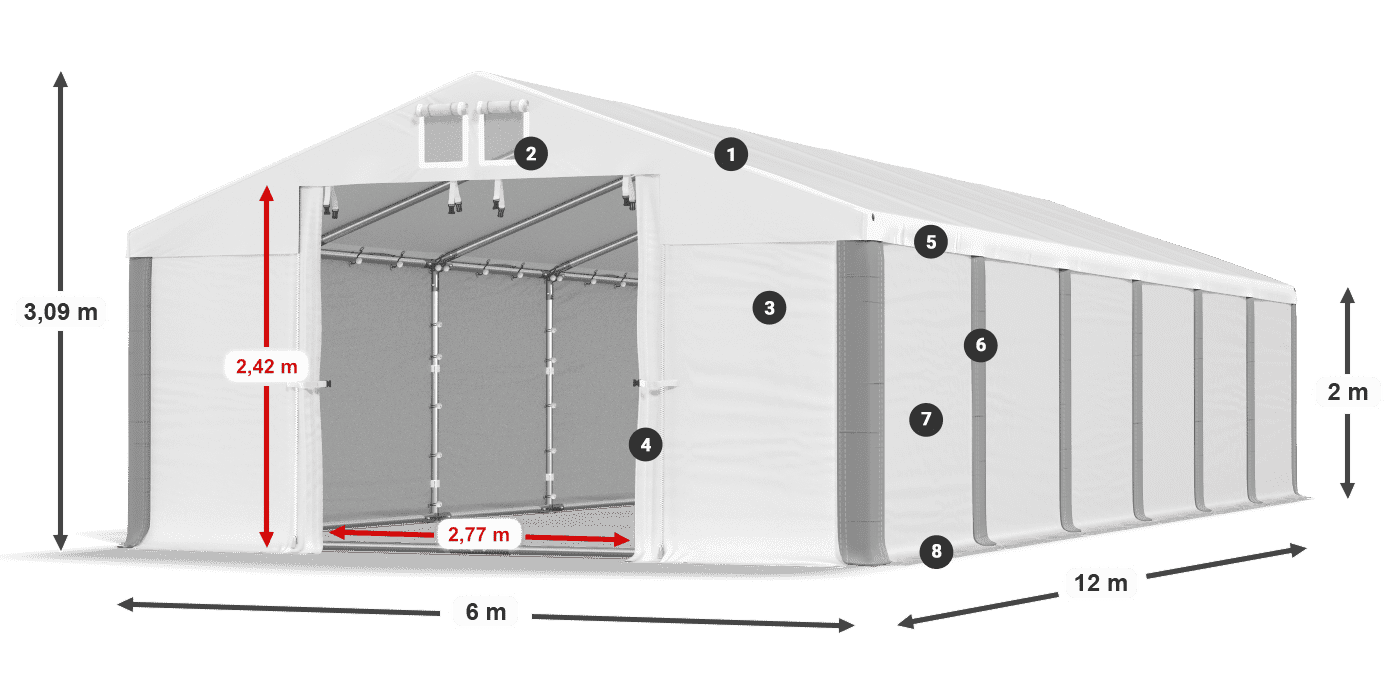Střecha: FR 620 PVC Stěny: SD 500 PVC 2m legenda
