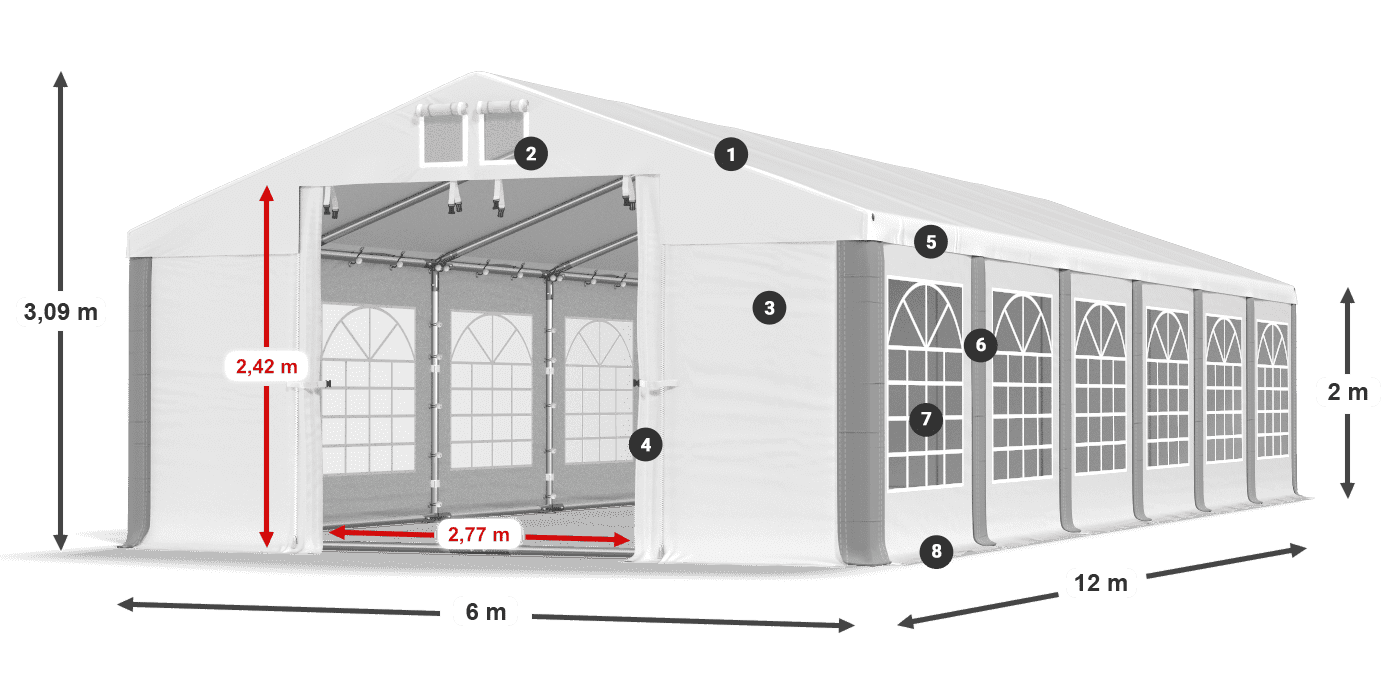 Střecha: FR 620 PVC Stěny: SD 500 PVC 2m legenda