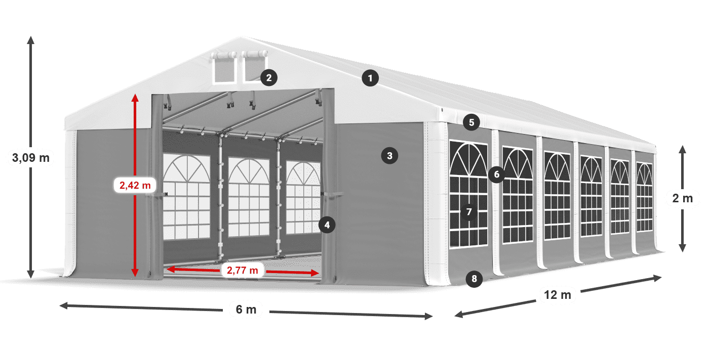 Střecha: FR 620 PVC Stěny: SD 500 PVC 2m legenda
