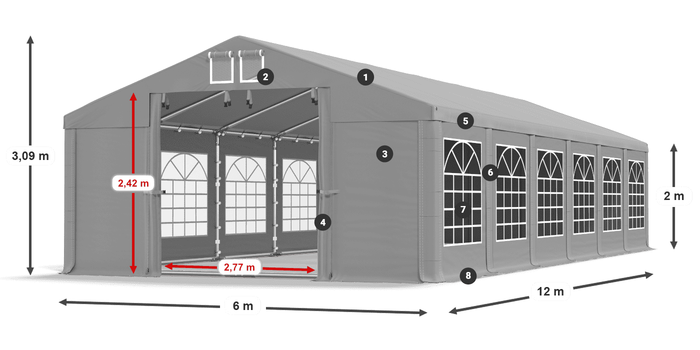 Střecha: FR 620 PVC Stěny: SD 500 PVC 2m legenda