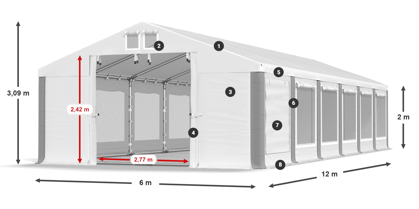 Střecha: FR 620 PVC Stěny: SD 500 PVC 2m legenda