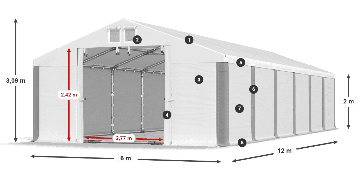 Střecha: FR 620 PVC Stěny: SD 500 PVC 2m legenda