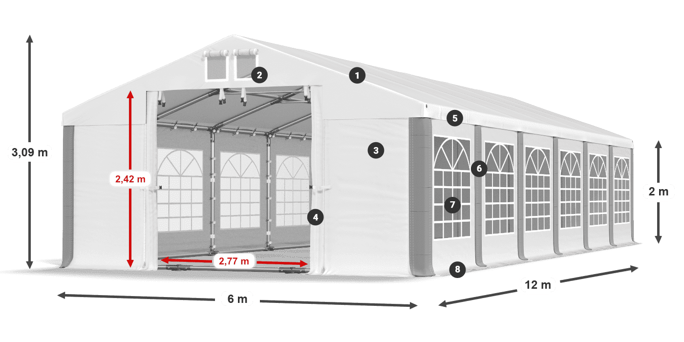 Střecha: FR 620 PVC Stěny: SD 500 PVC 2m legenda