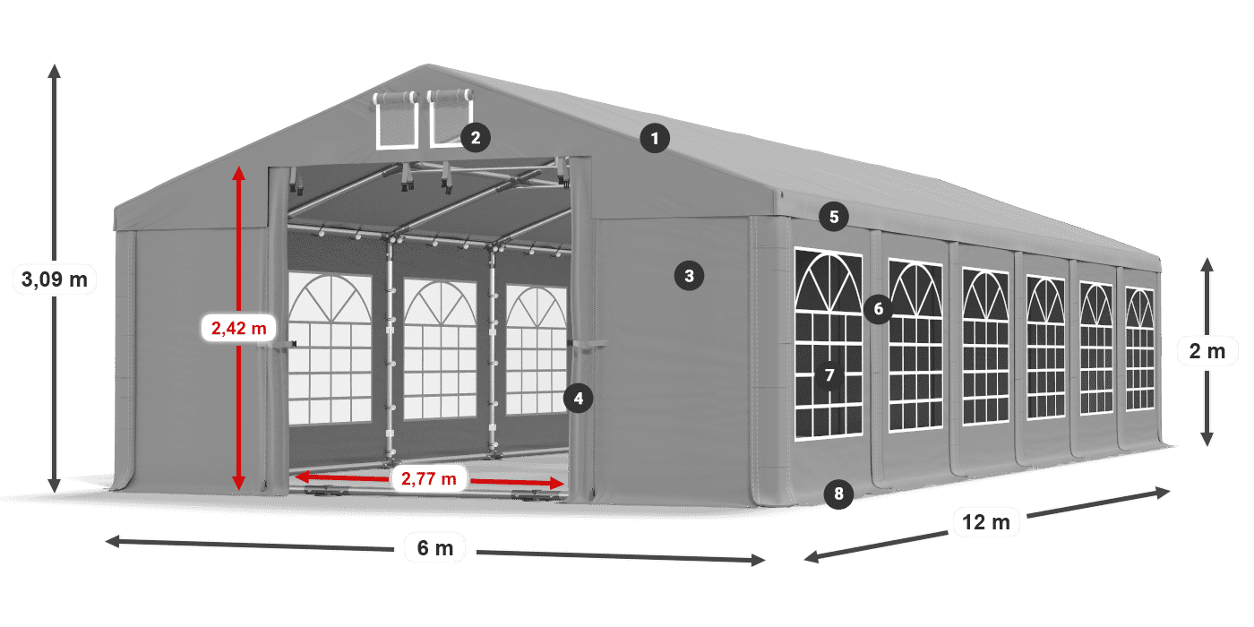 Střecha: FR 620 PVC Stěny: SD 500 PVC 2m legenda