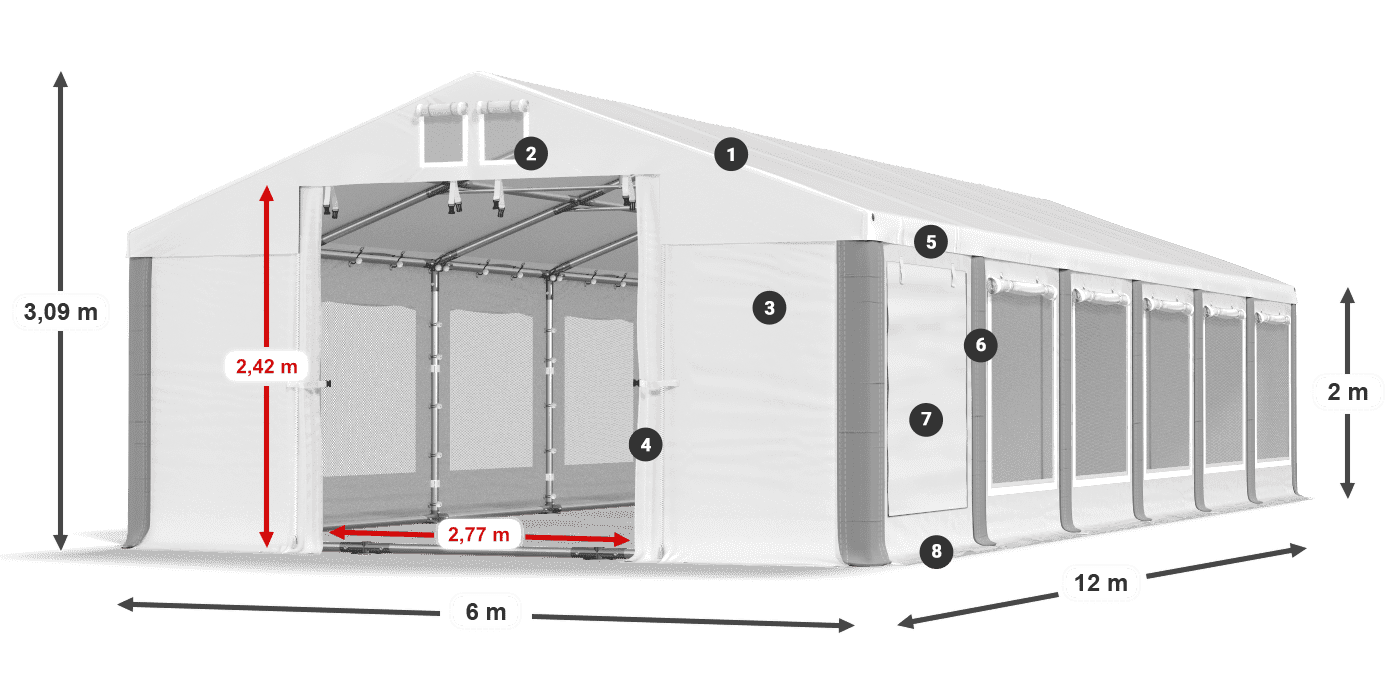 Střecha: FR 620 PVC Stěny: SD 500 PVC 2m legenda