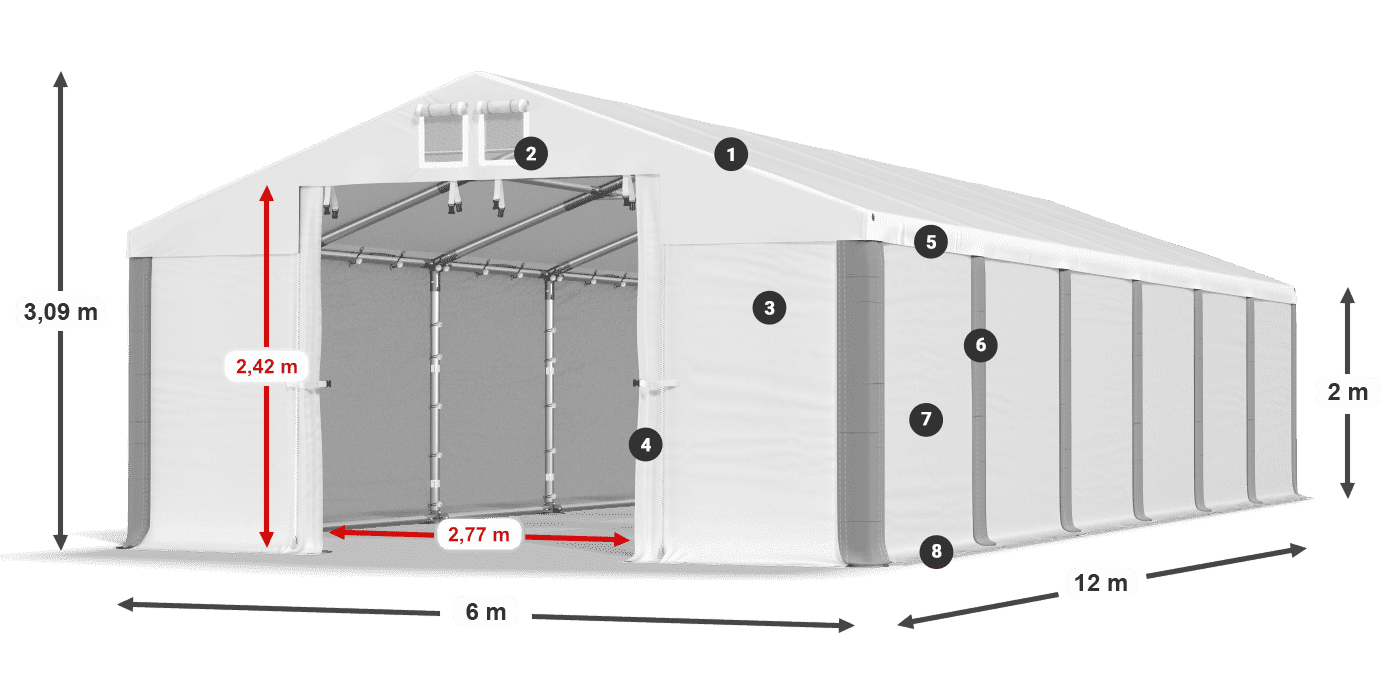 Střecha: FR 620 PVC Stěny: SD 500 PVC 2m legenda