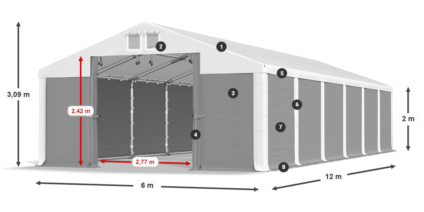 Střecha: FR 620 PVC Stěny: SD 500 PVC 2m legenda