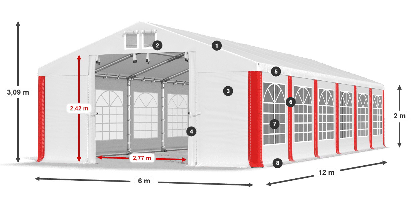 Střecha: FR 620 PVC Stěny: SD 500 PVC 2m legenda