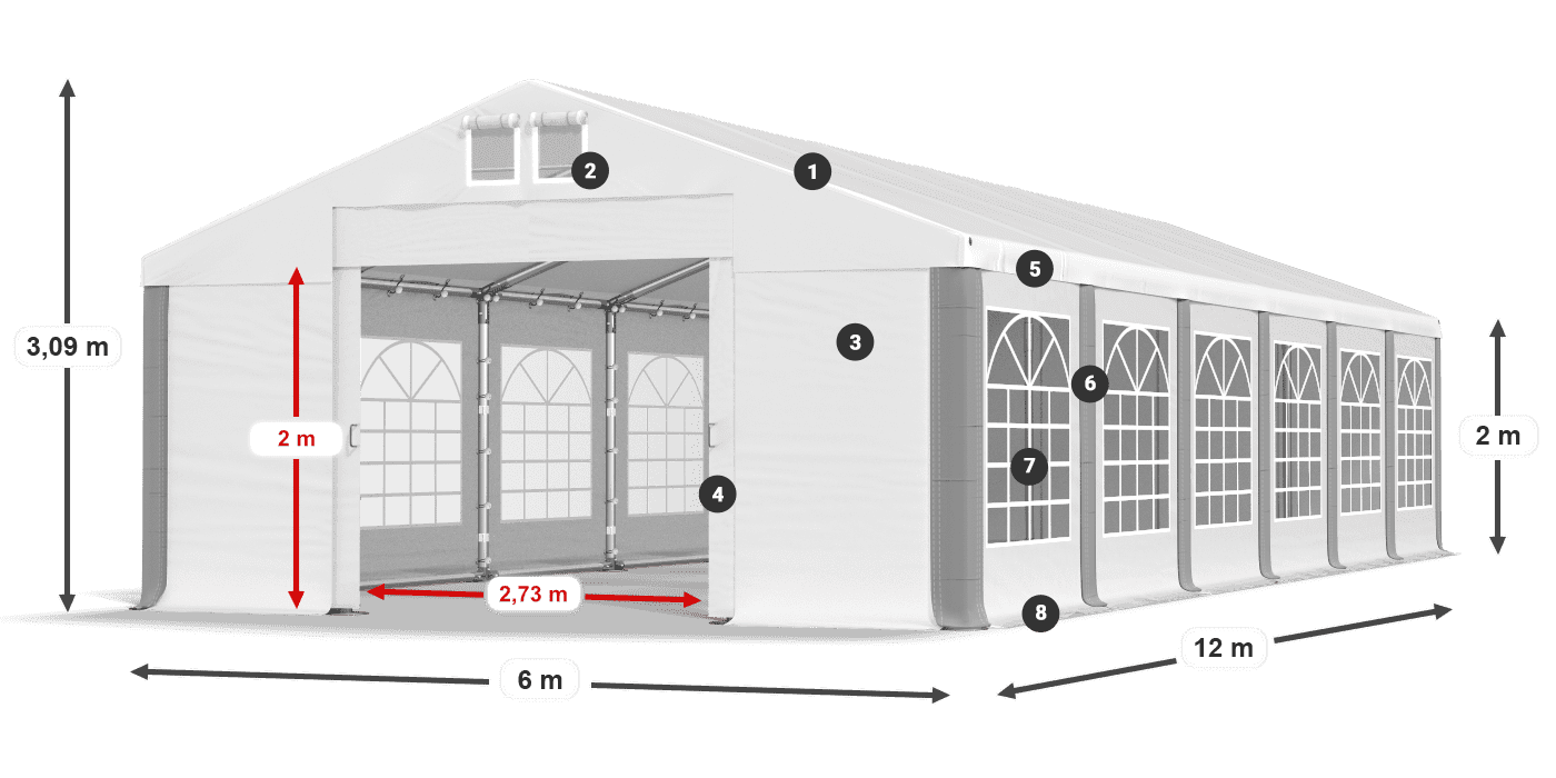 Střecha: FR 620 PVC Stěny: SD 500 PVC 2m legenda