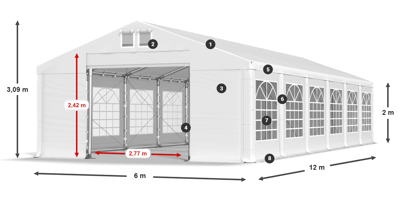 Střecha: FR 620 PVC Stěny: SD 500 PVC 2m legenda