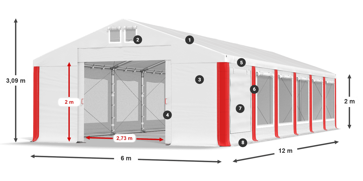 Střecha: FR 620 PVC Stěny: SD 500 PVC 2m legenda