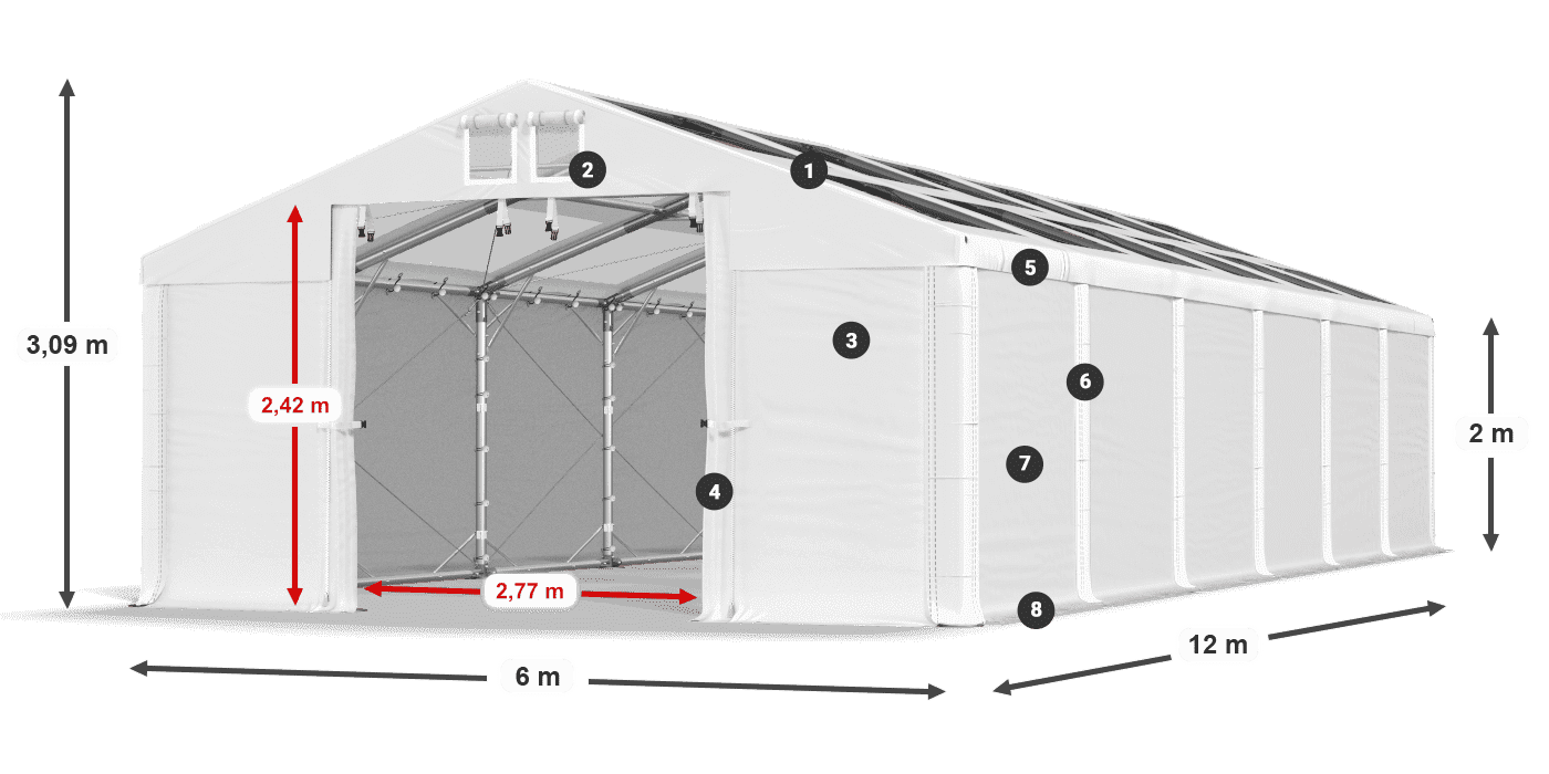 Střecha: MS T 580 PVC Stěny: FR 620 PVC 2m legenda