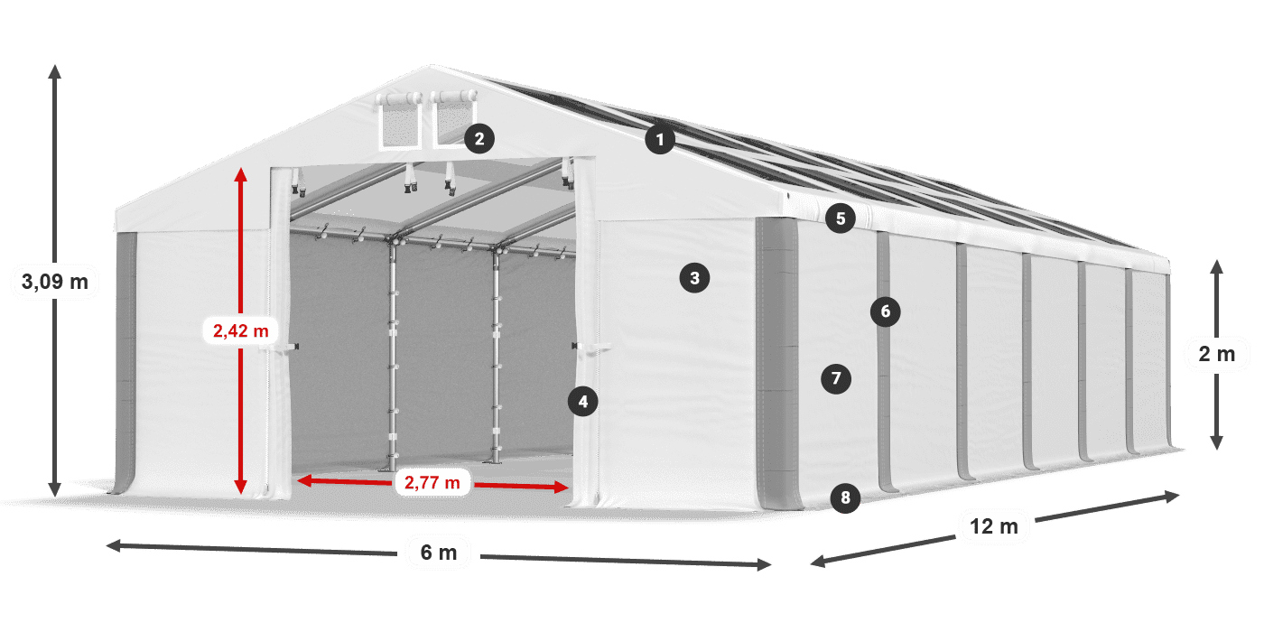 Střecha: MS T 580 PVC Stěny: FR 620 PVC 2m legenda