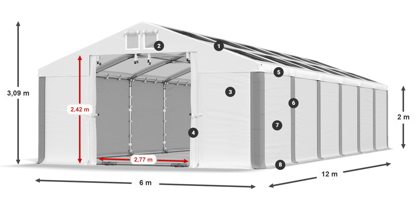 Střecha: MS T 580 PVC Stěny: FR 620 PVC 2m legenda