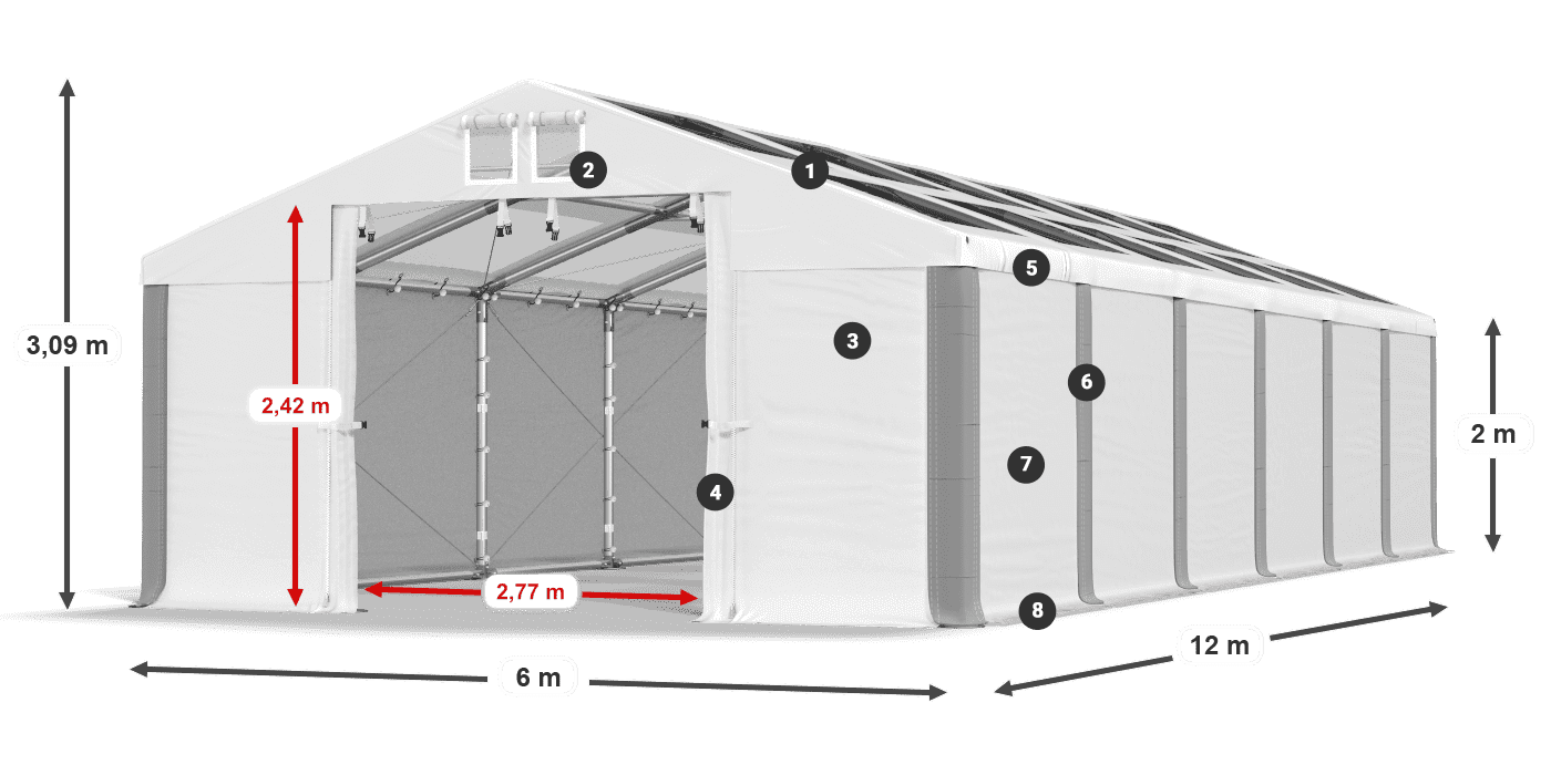 Střecha: MS T 580 PVC Stěny: FR 620 PVC 2m legenda