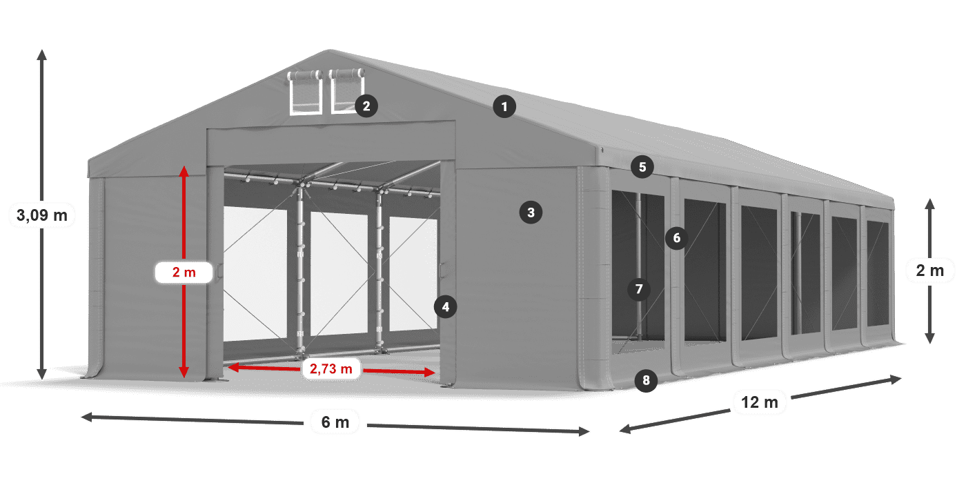 Střecha: MS 580 PVC Stěny: MS 580 PVC 2m legenda