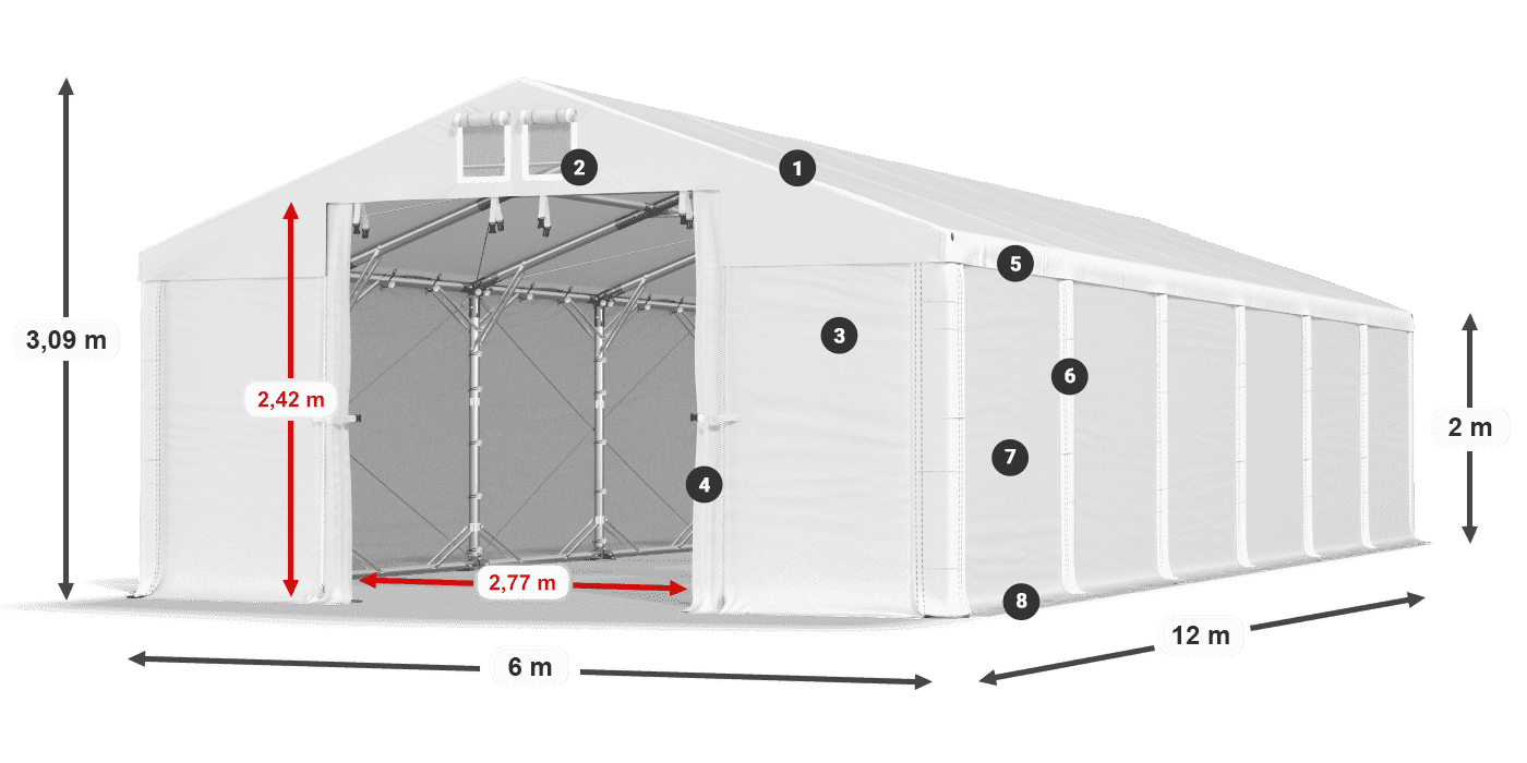 Střecha: MS 580 PVC Stěny: SD 500 PVC 2m legenda