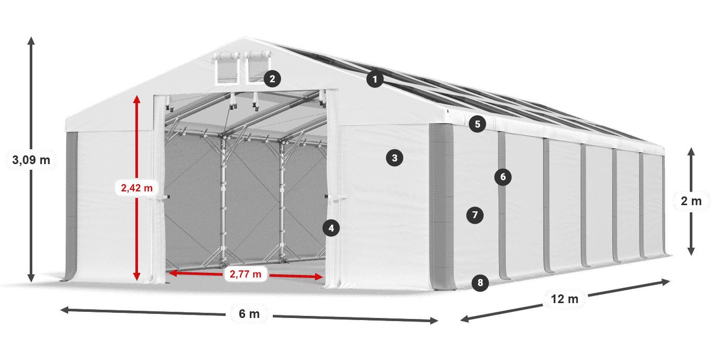 Střecha: MS T 580 PVC Stěny: SD 500 PVC 2m legenda