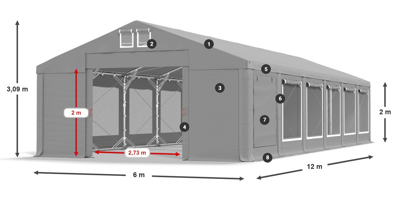 Střecha: MS 580 PVC Stěny: SD M 500 PVC 2m legenda
