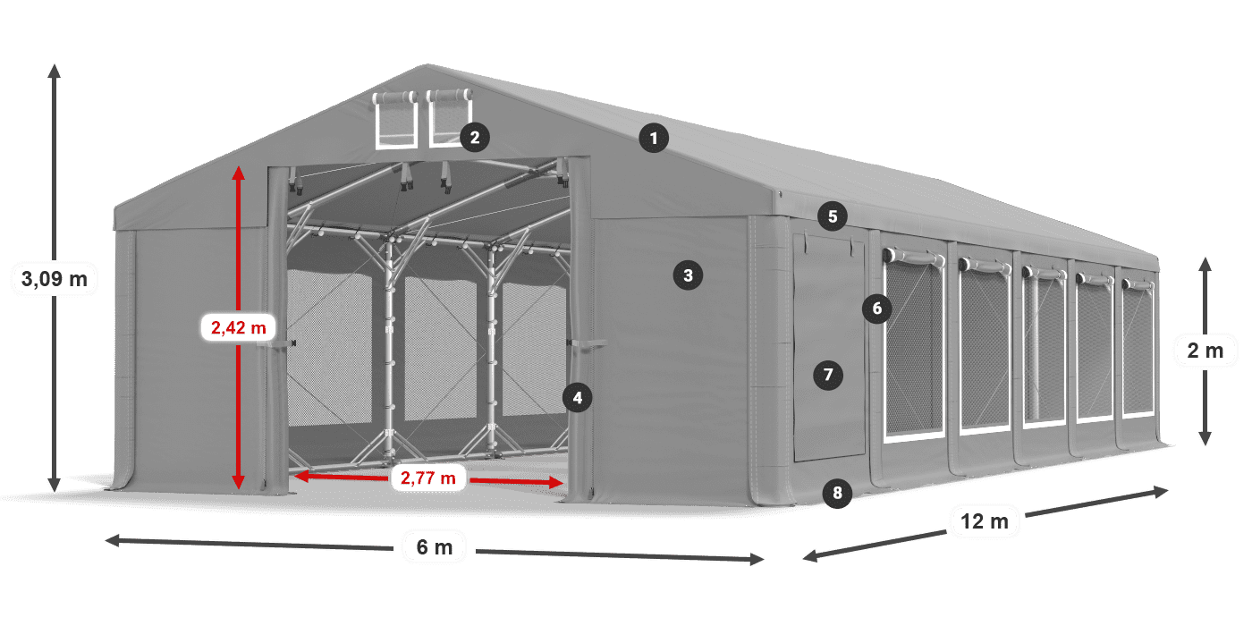 Střecha: MS 580 PVC Stěny: SD M 500 PVC 2m legenda