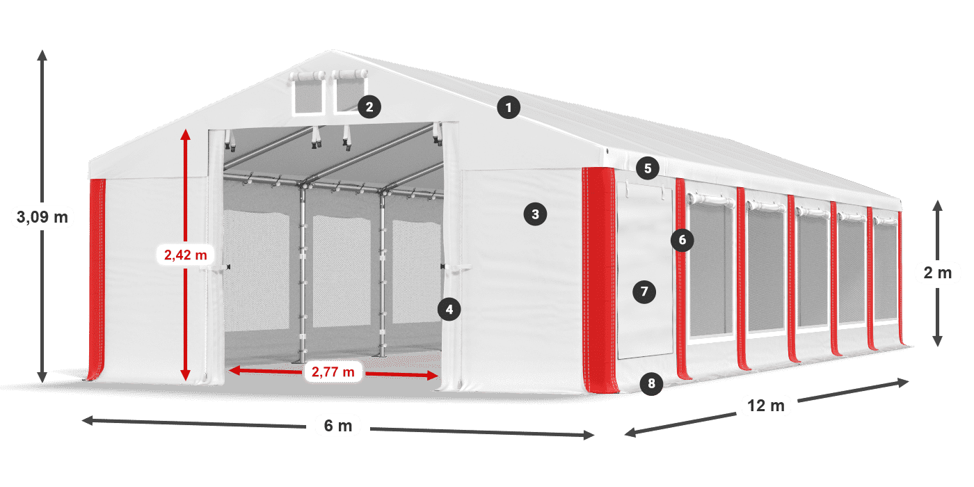Střecha: MS 580 PVC Stěny: SD M 500 PVC 2m legenda