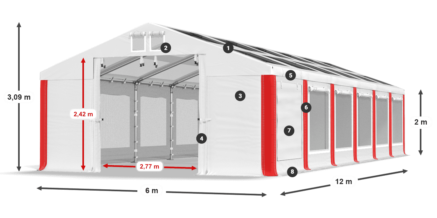 Střecha: MS T 580 PVC Stěny: SDM 500 PVC 2m legenda