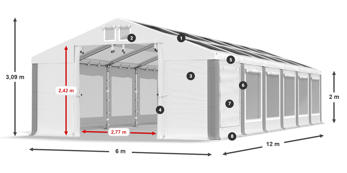 Střecha: MS T 580 PVC Stěny: SDM 500 PVC 2m legenda