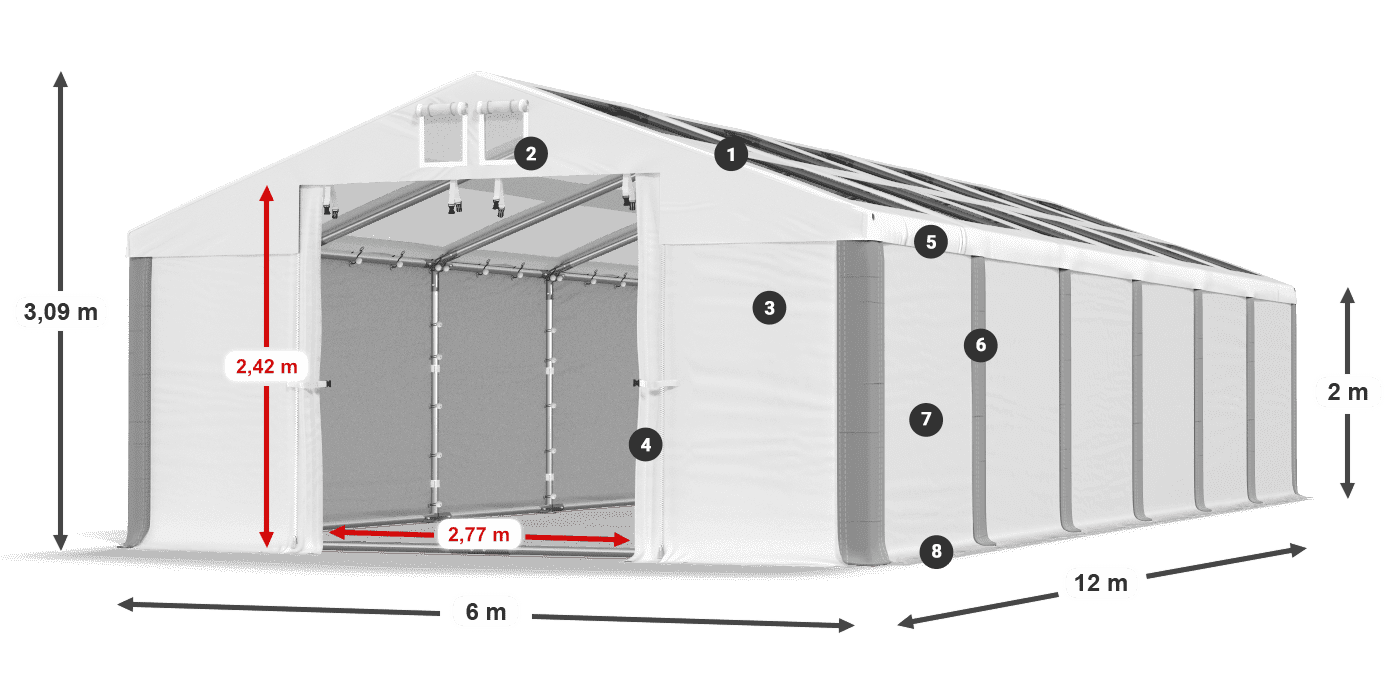 Střecha: MS T 580 PVC Stěny: SD 500 PVC 2m legenda