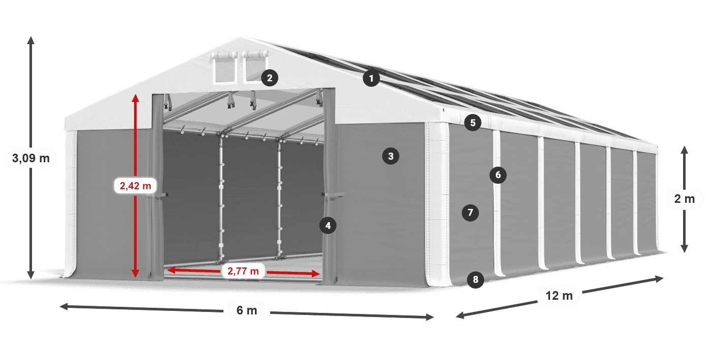 Střecha: MS T 580 PVC Stěny: SD 500 PVC 2m legenda