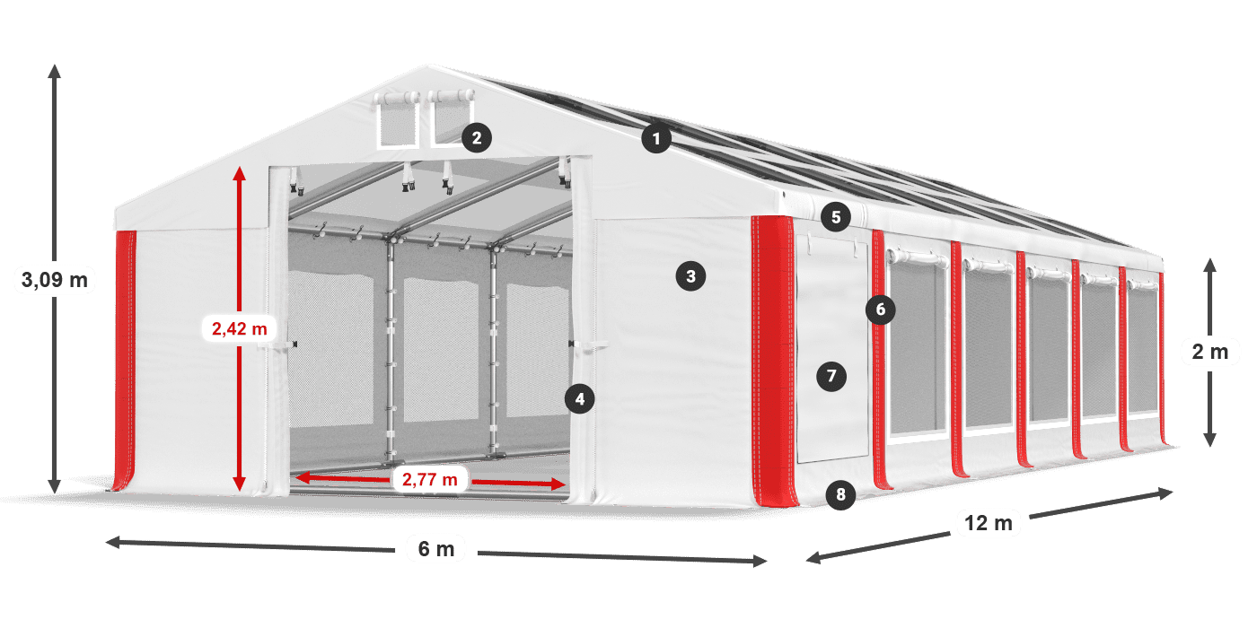 Střecha: MS T 580 PVC Stěny: SDM 500 PVC 2m legenda