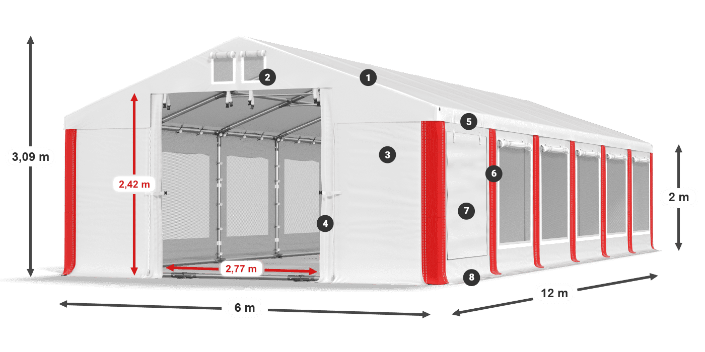 Střecha: MS 580 PVC Stěny: SD M 500 PVC 2m legenda