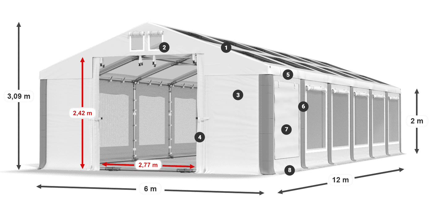 Střecha: MS T 580 PVC Stěny: SDM 500 PVC 2m legenda