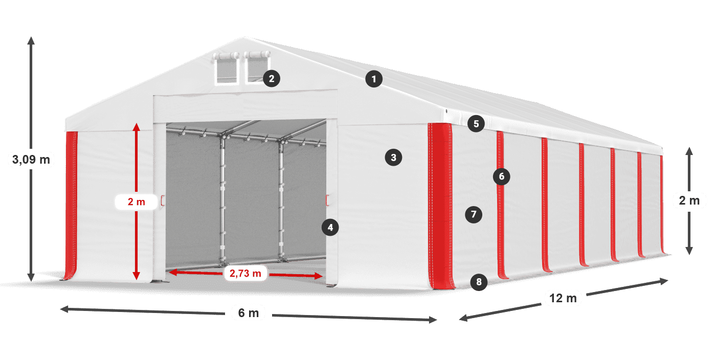 Střecha: MS 580 PVC Stěny: SD 500 PVC 2m legenda