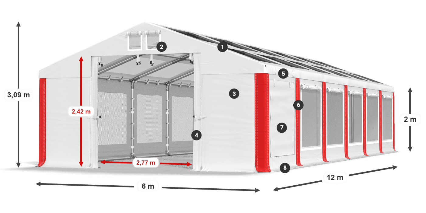 Střecha: MS T 580 PVC Stěny: SDM 500 PVC 2m legenda