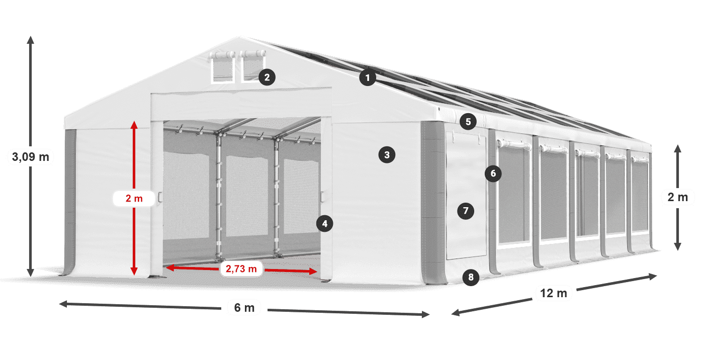Střecha: MS T 580 PVC Stěny: SDM 500 PVC 2m legenda