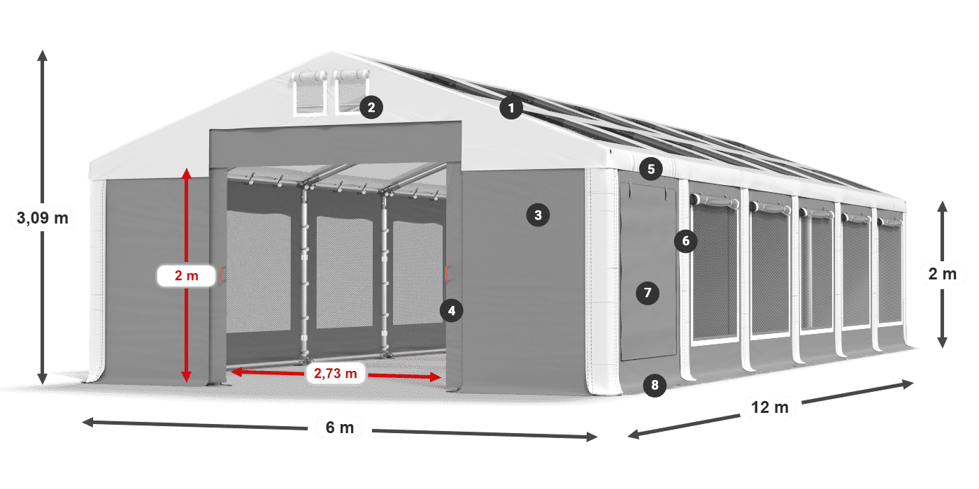 Střecha: MS T 580 PVC Stěny: SDM 500 PVC 2m legenda