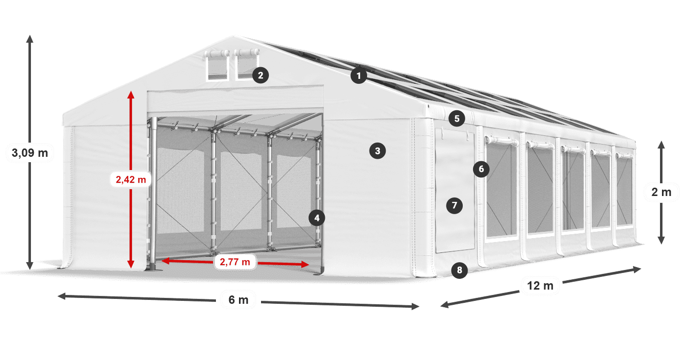 Střecha: MS T 580 PVC Stěny: SDM 500 PVC 2m legenda