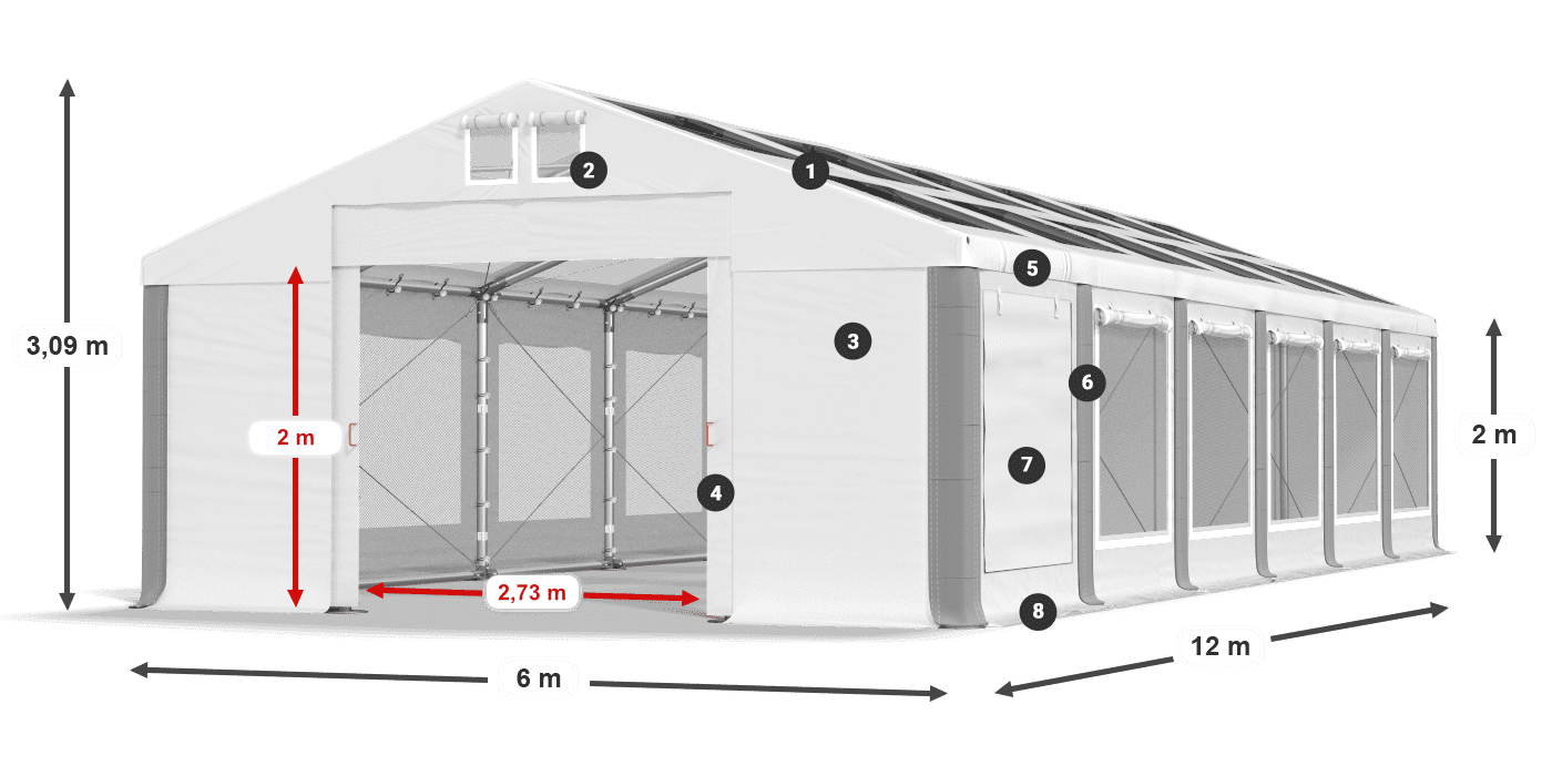 Střecha: MS T 580 PVC Stěny: SDM 500 PVC 2m legenda
