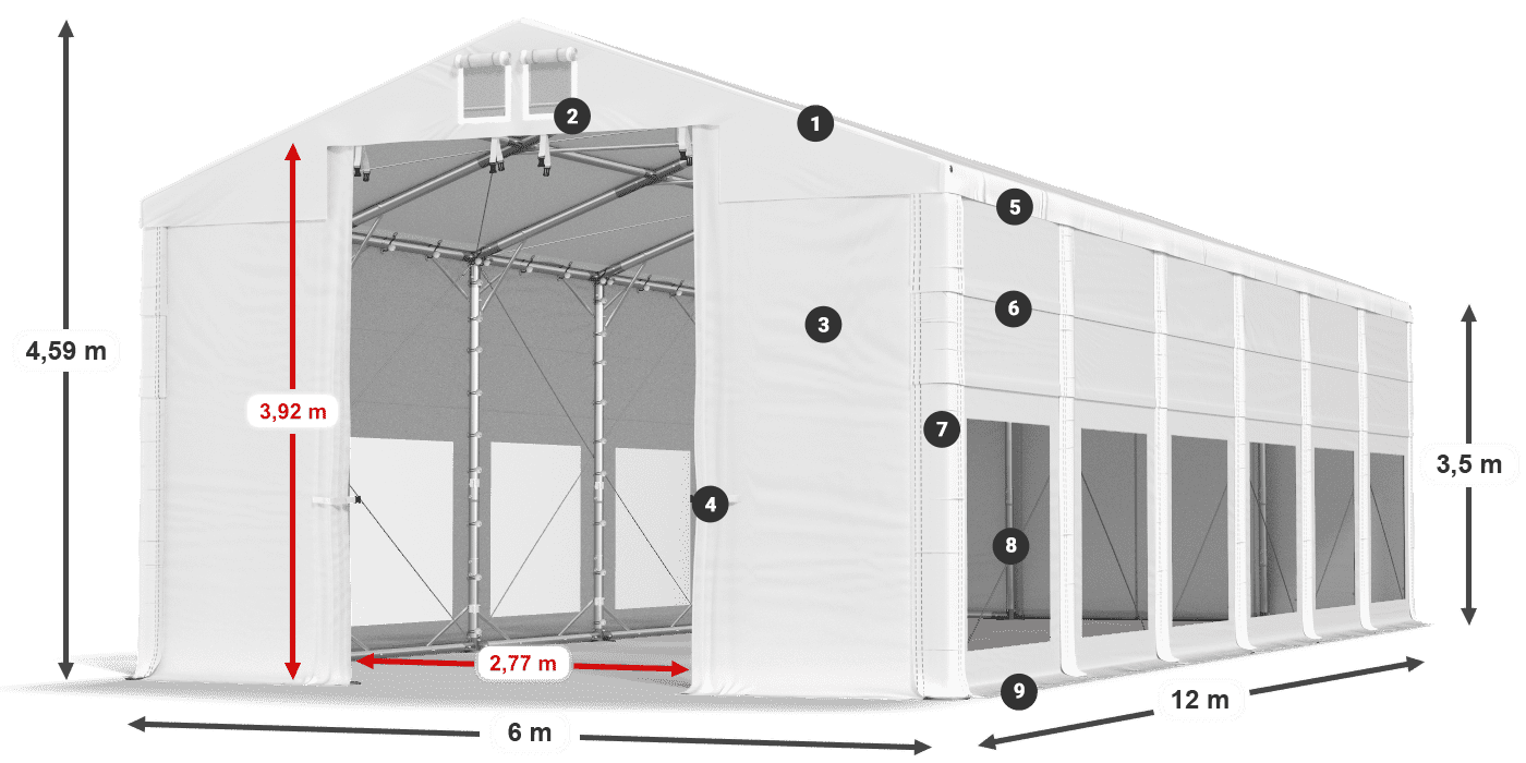 Střecha: FR 620 PVC Stěny: MS 580 PVC 3,5m legenda