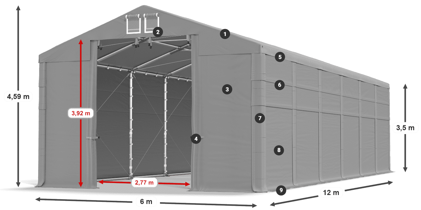 Střecha: FR 620 PVC Stěny: SD 500 PVC 3,5m legenda