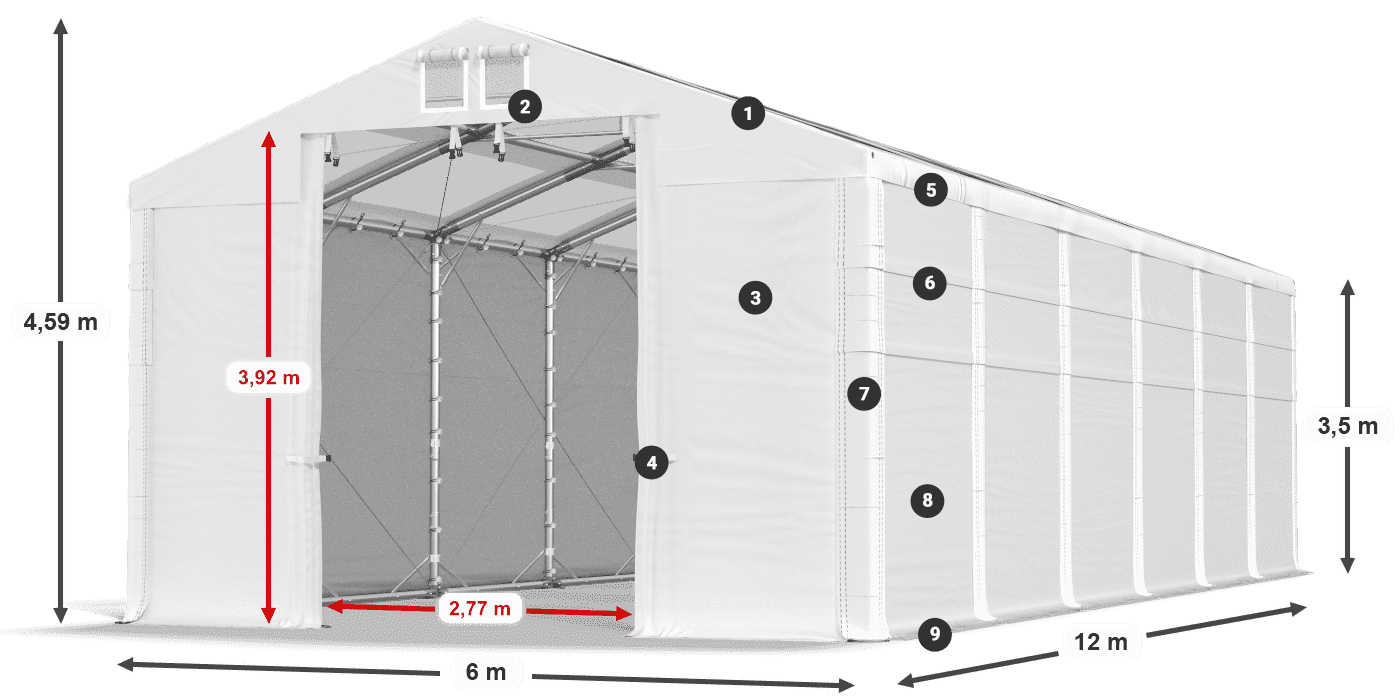 Střecha: MS T 580 PVC Stěny: FR 620 PVC 3,5m legenda