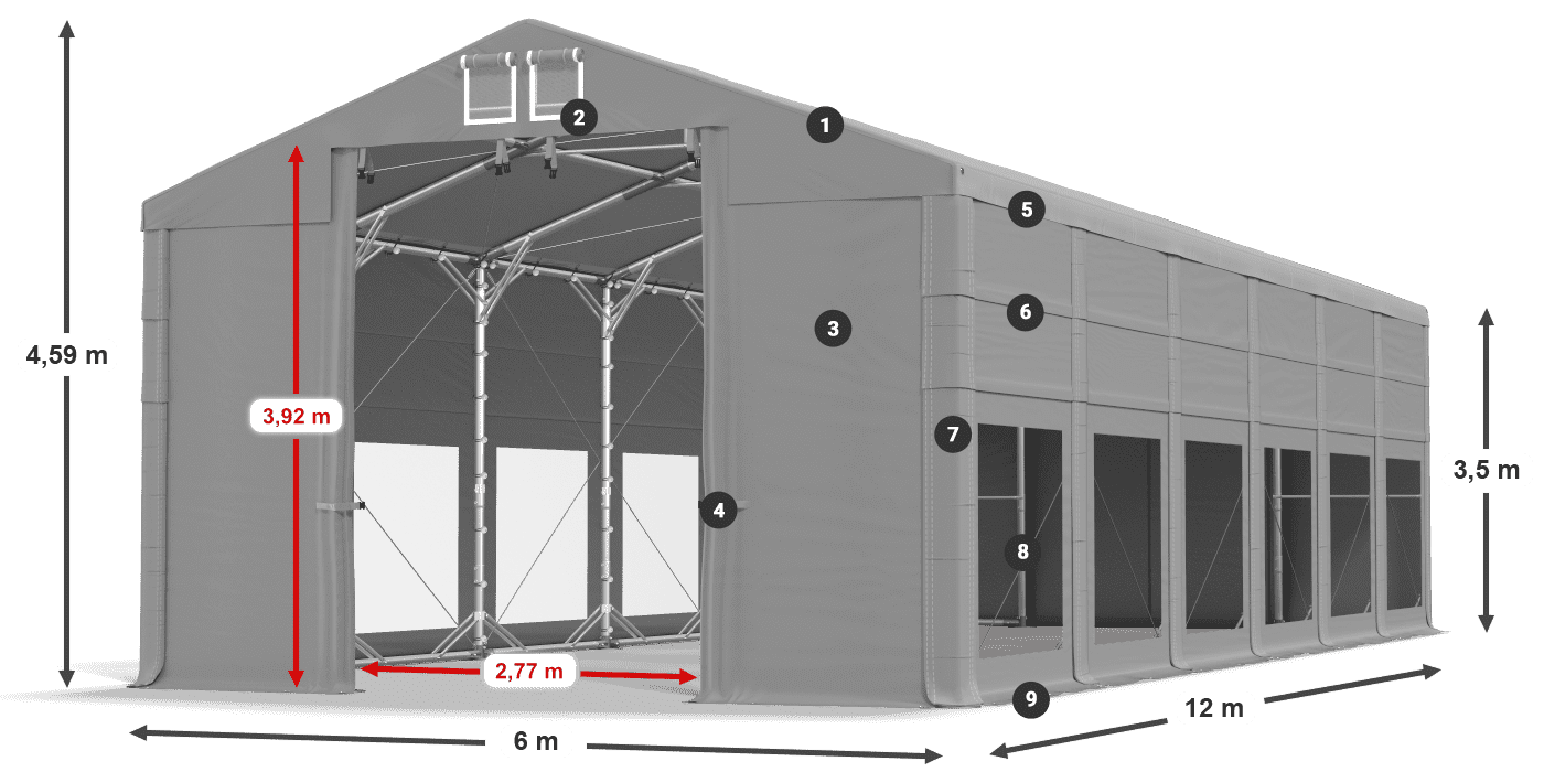 Střecha: MS 580 PVC Stěny: MS 580 PVC 3,5m legenda