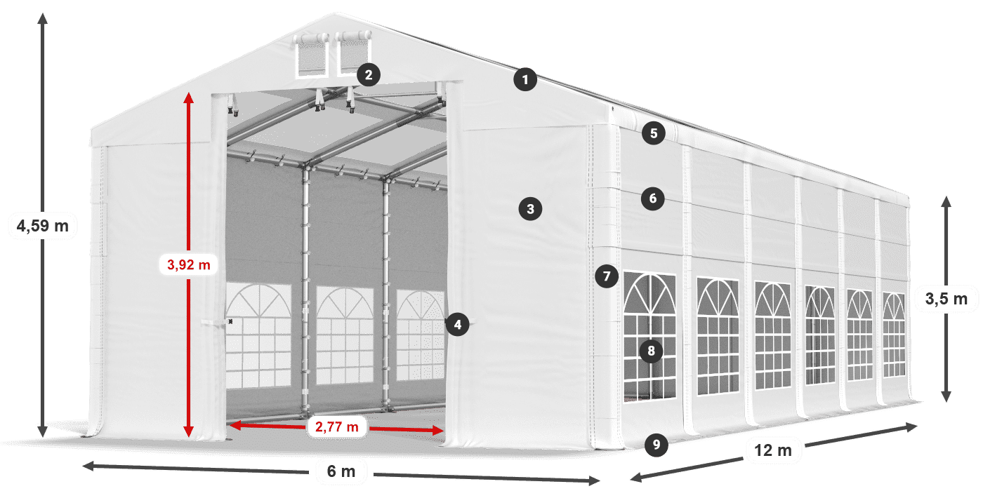 Střecha: MS T 580 PVC Stěny: SD 500 I PVC 3,5m legenda
