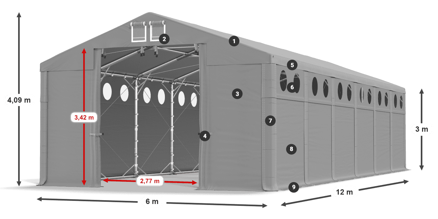 Střecha: FR 620 PVC Stěny: MS O 580 PVC 3m legenda