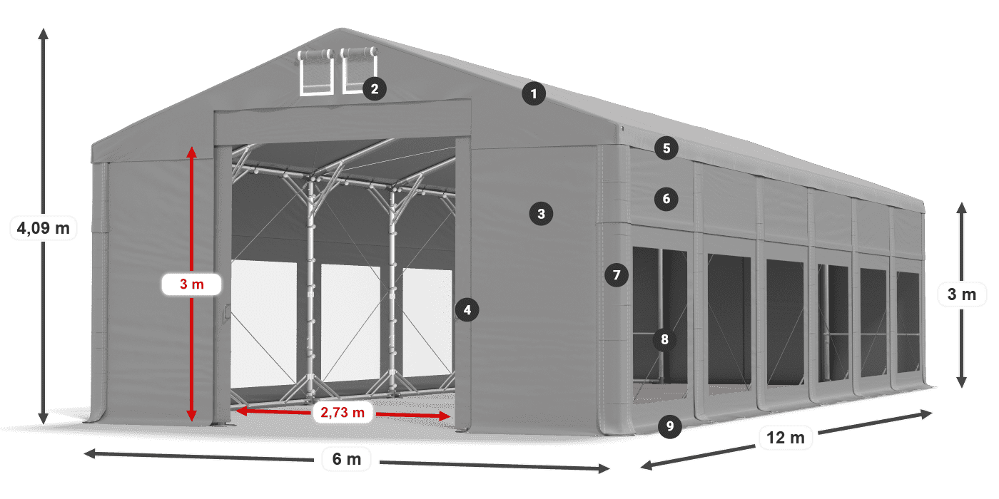 Střecha: FR 620 PVC Stěny: MS 580 PVC 3m legenda