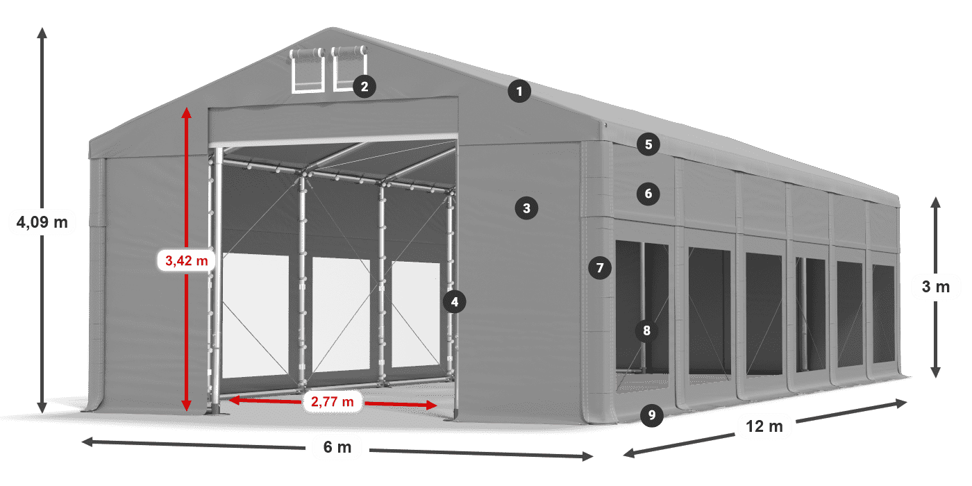 Střecha: FR 620 PVC Stěny: MS 580 PVC 3m legenda