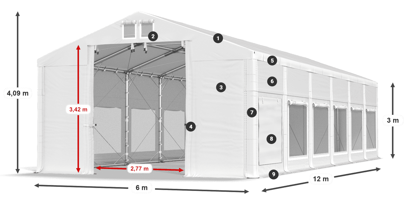 Střecha: FR 620 PVC Stěny: SD 500 PVC 3m legenda