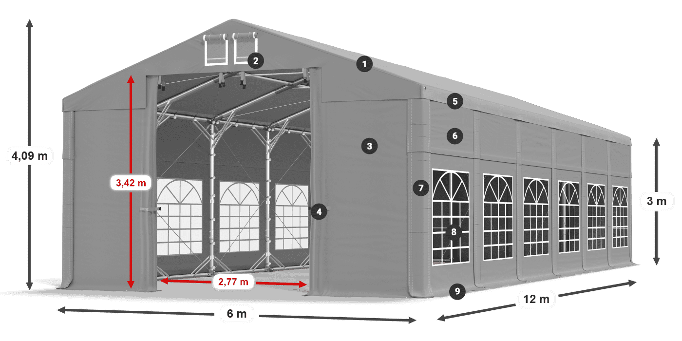 Střecha: FR 620 PVC Stěny: SD 500 PVC 3m legenda